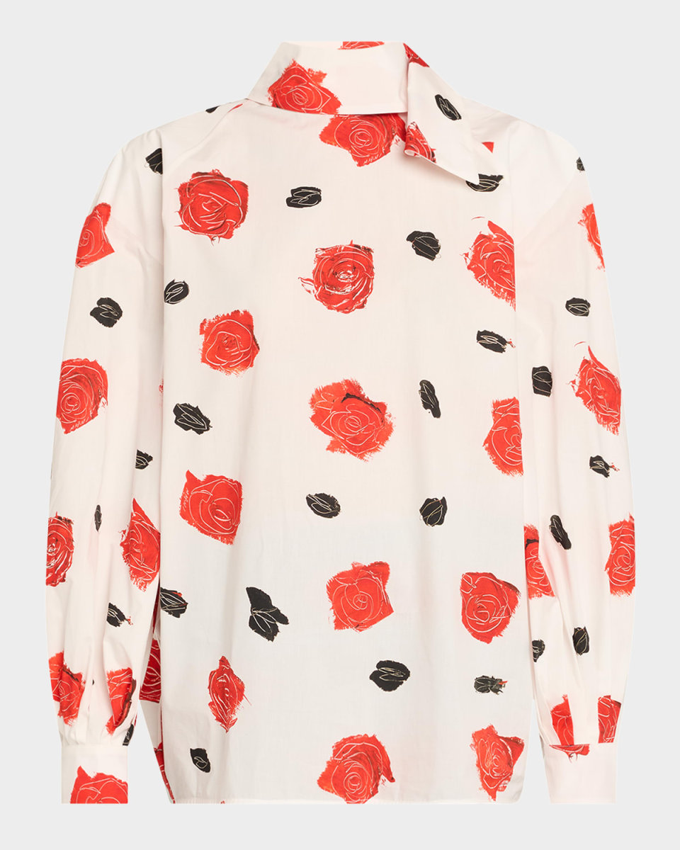 Rose-Print Scarf Oversized Balloon Top
